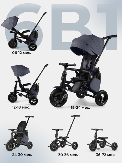 Складной трехколесный велосипед Qplay S702 RIDER MAX / Grey (Oxford Graphite)