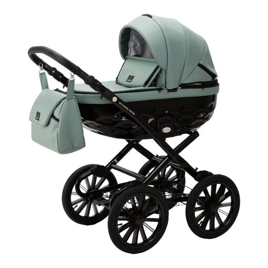 Коляска Adamex Chantal Retro Eco (Deluxe) 2 в 1 / SA20 СЕРО-ЗЕЛЕНАЯ КОЖА