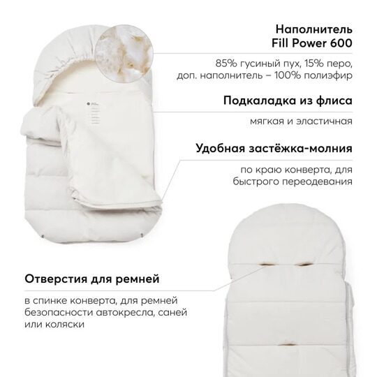 Конверт детский в комплекте с меховым вкладышем Happy Baby 89029 white sand
