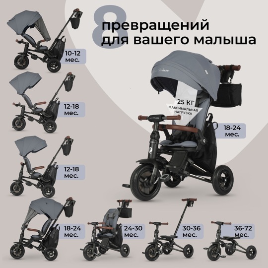 Детский трехколесный велосипед Qplay S702 NOVA DELUXE Stone Grey (Lux/Black)