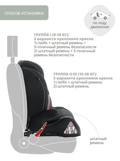 Автокресло Indigo WINNER ISOFIX 1+2+3 (9-36 кг) / YB706B черный-серый