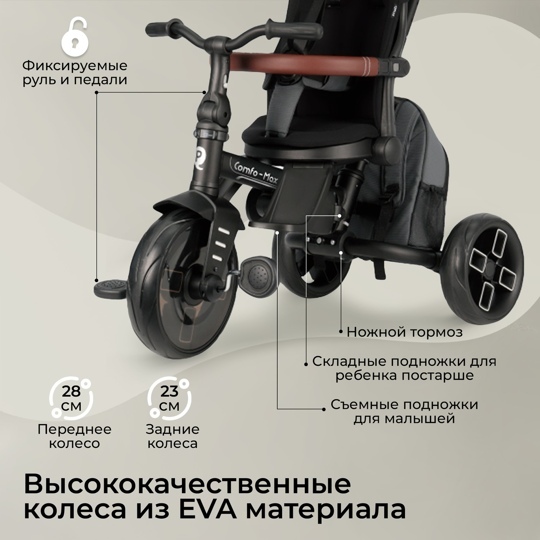 Велосипед трехколесный складной Qplay T70 Comfo Max / Grey