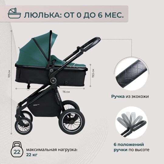 Универсальная коляска-трансформер Sweet Baby Ranger 3 в 1 / Green Glossy