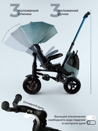 Велосипед трехколесный складной Qplay S702 SPRINTER MAX / Mint (Oxford Graphite)