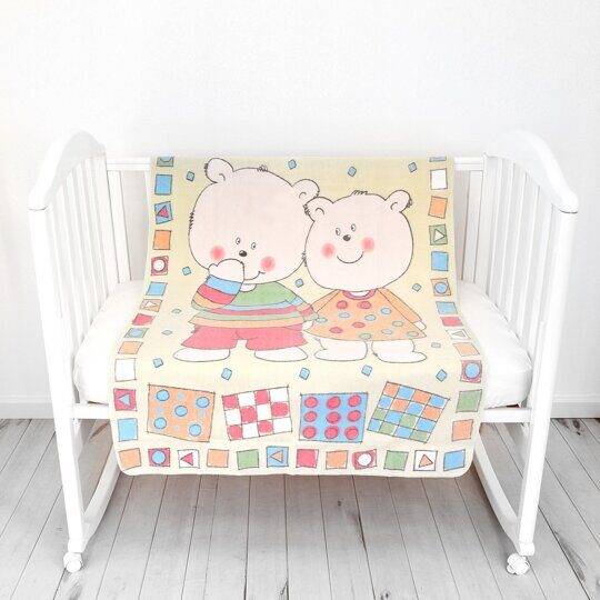 Одеяло байковое Baby Nice Два медведя оверлок  100*140 розовый