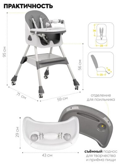 Стульчик для кормления Jovola Jelly S1 6-36 месяцев / темно-серый