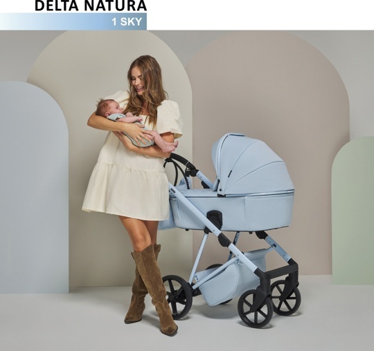 Коляска Adamex DELTA NATURA 3 в 1 / DN-1-SKY (Голубая ткань-голубая рама)