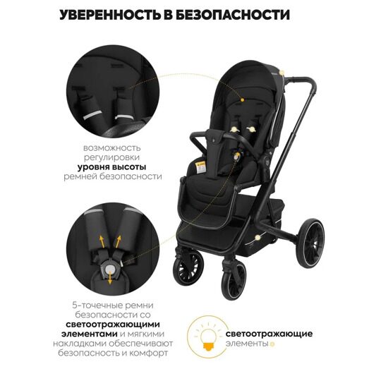 Коляска Jovola Solty E35 3 в 1 / черный