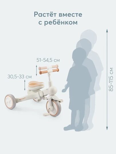 Детский велосипед с ручкой складной 3 в 1 Happy Baby MERCURY PRO 50047 / milky