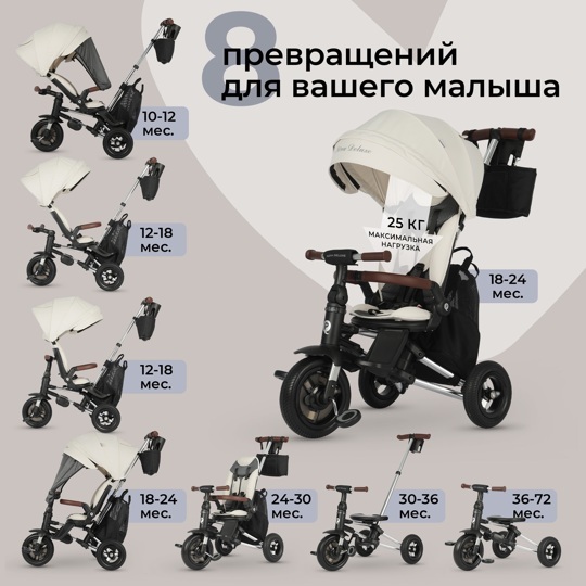 Детский трехколесный велосипед Qplay S702 NOVA DELUXE Beige (Lux/Silver)